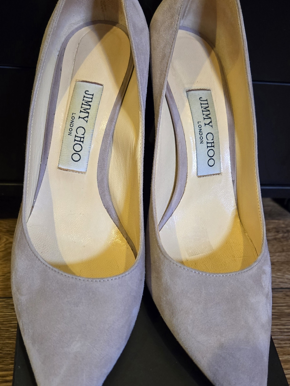Jimmy Choo Taupe Suede Pointed-Toe Pumps